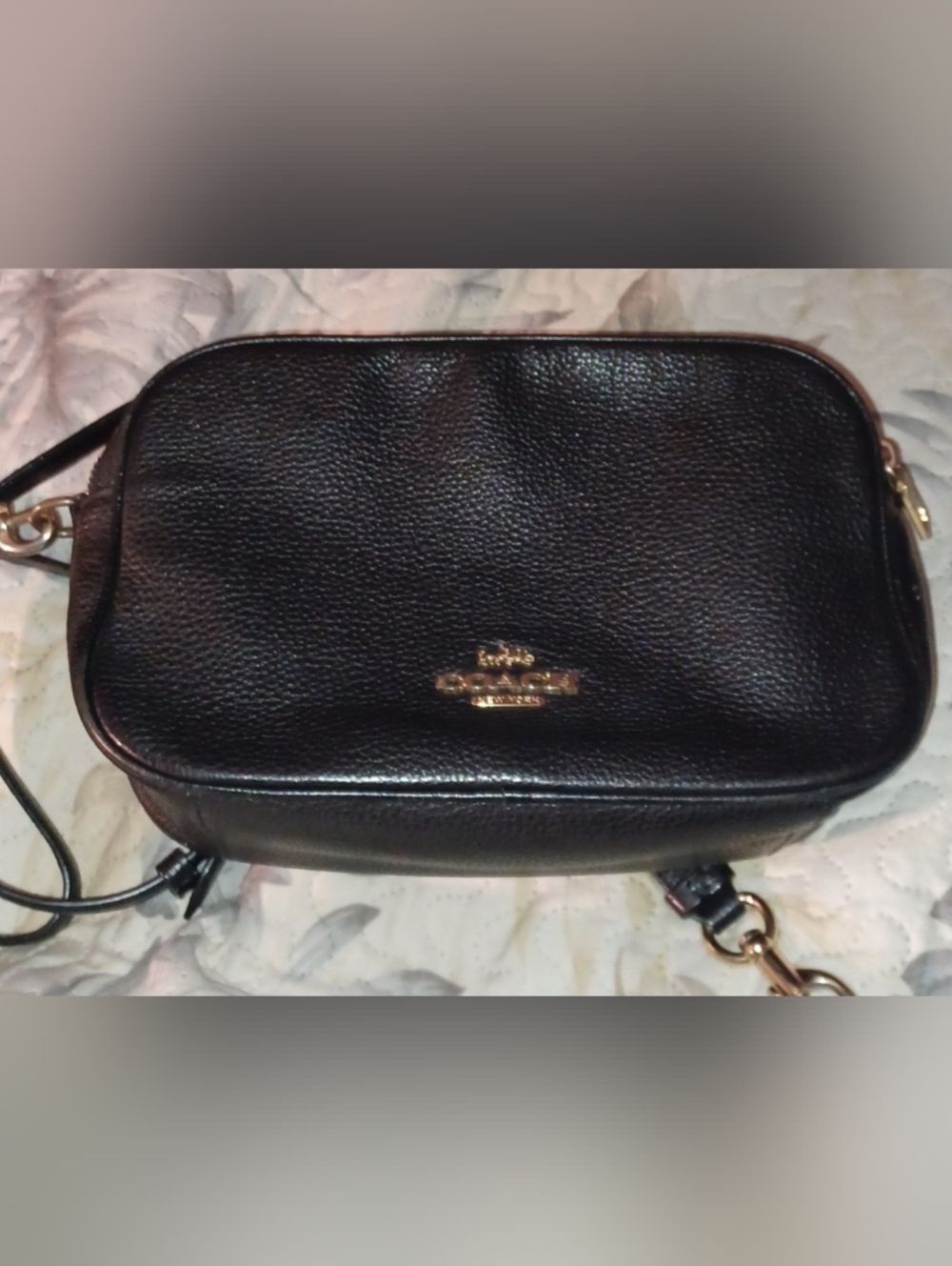Coach Black Pebbled Leather Crossbody with Gold Hardware